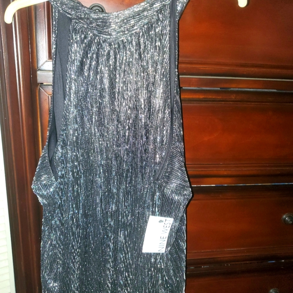 Nine West Black and Silver tie beck Blouse XL